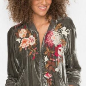 Johnny Was Chrys Velvet Bomber Jacket Hunter Green Boho Chic Women’s Large NEW